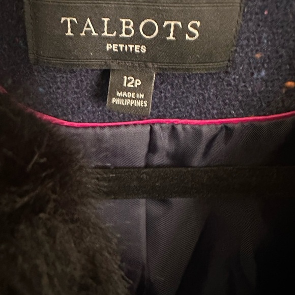 Talbots Speckled wool faux fur trim Navy blazer size 12p - Picture 6 of 12